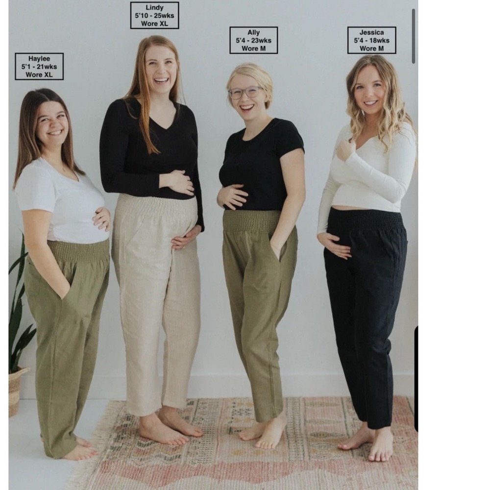 EMME Everyday Transitional Smocked Linen Pant Maternity Postpartum Oatmeal Beige